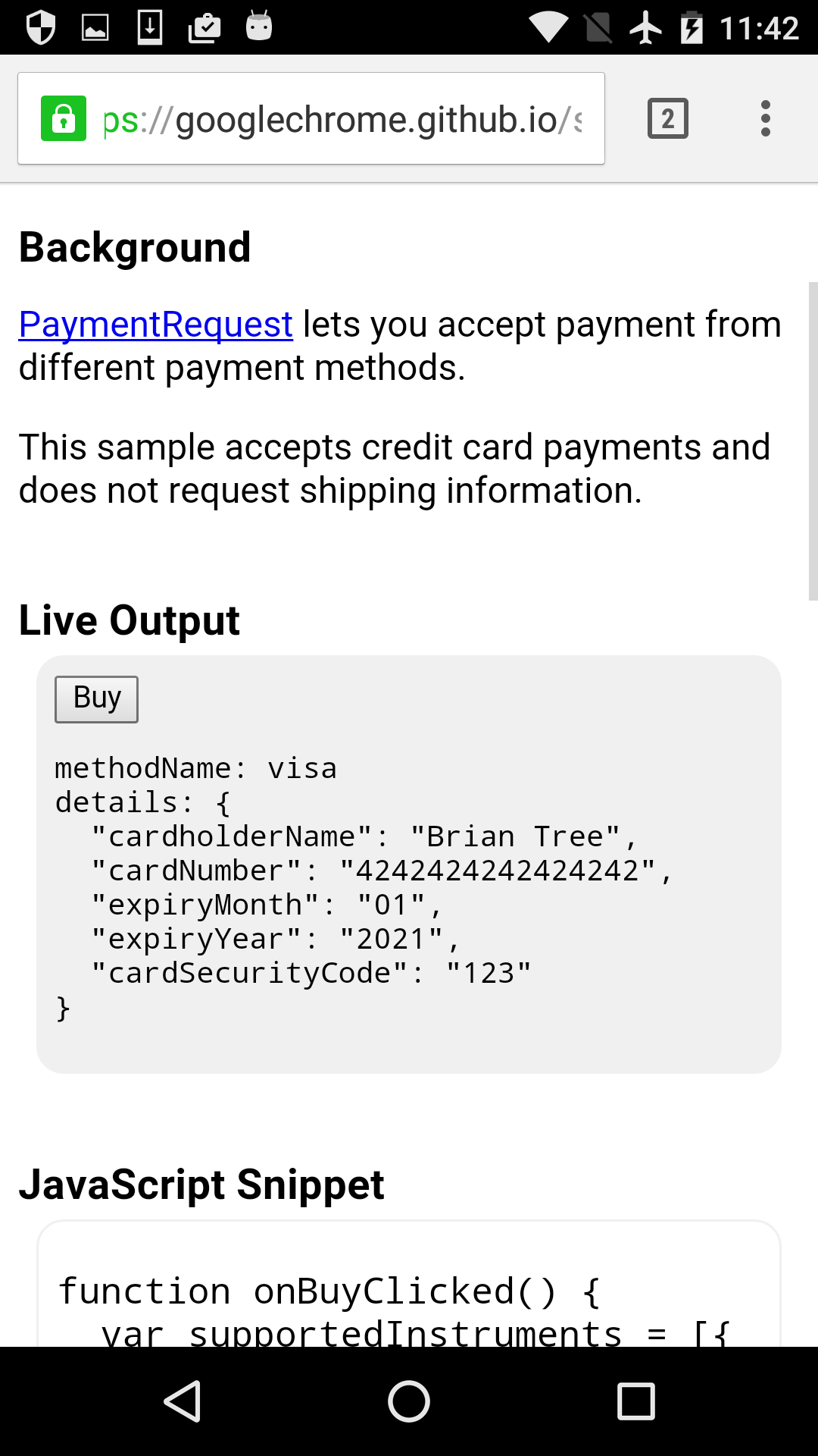 A completed PaymentRequest