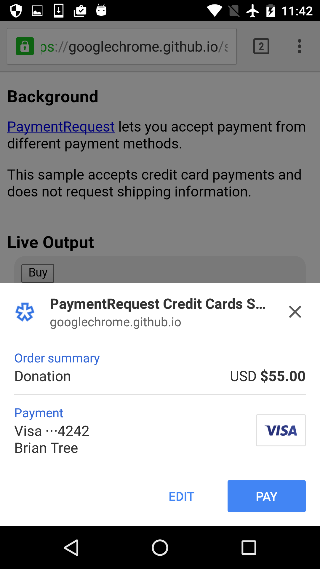 The PaymentRequest payment consentdialogue