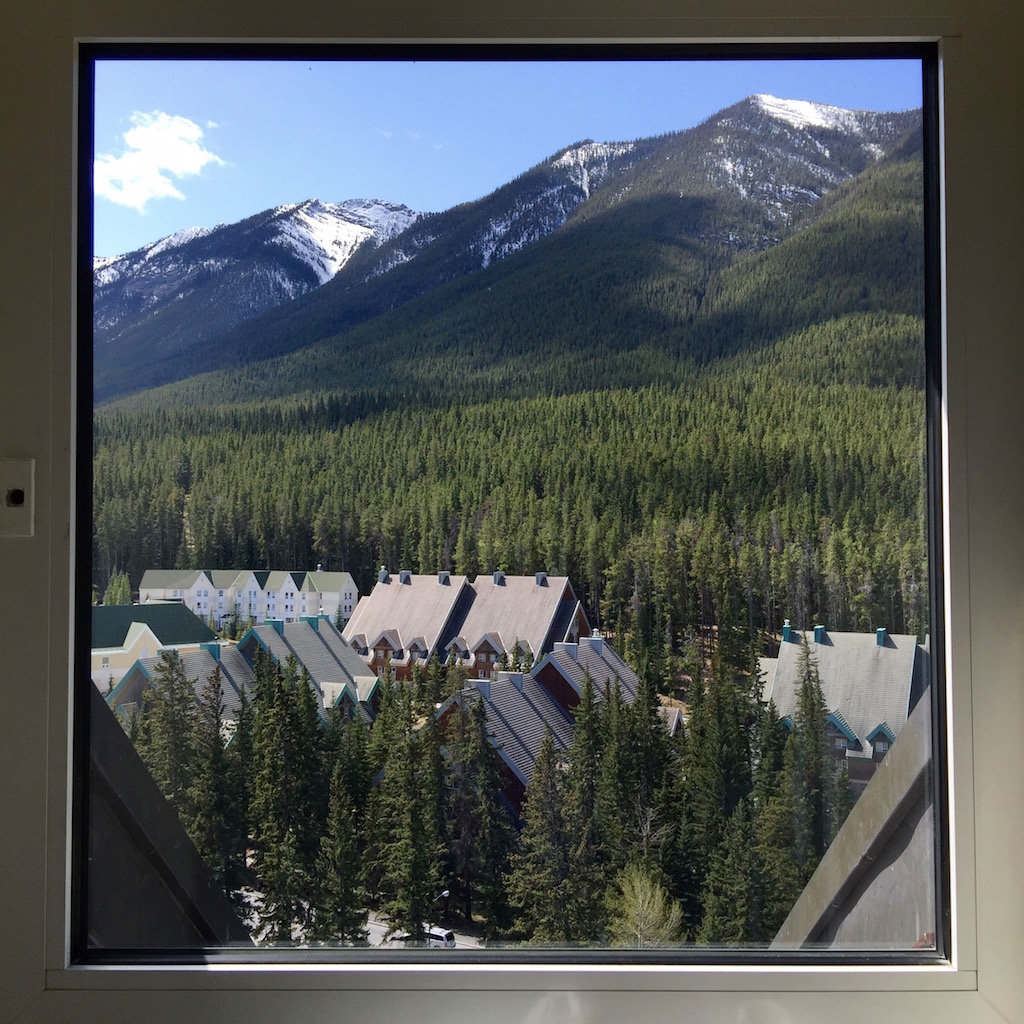 A view out the window of Banff