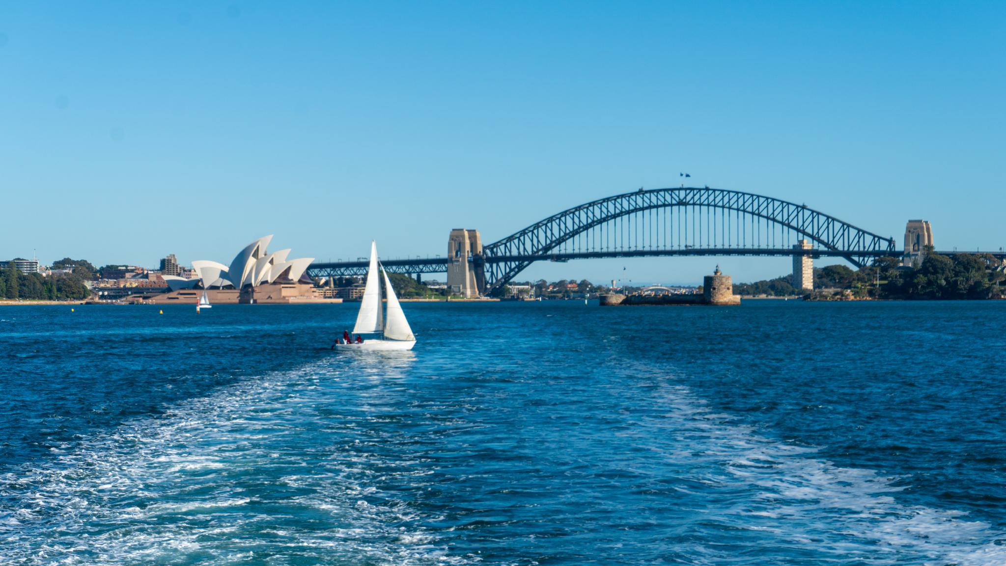 The view of the bridge and the opera house from the ferry.