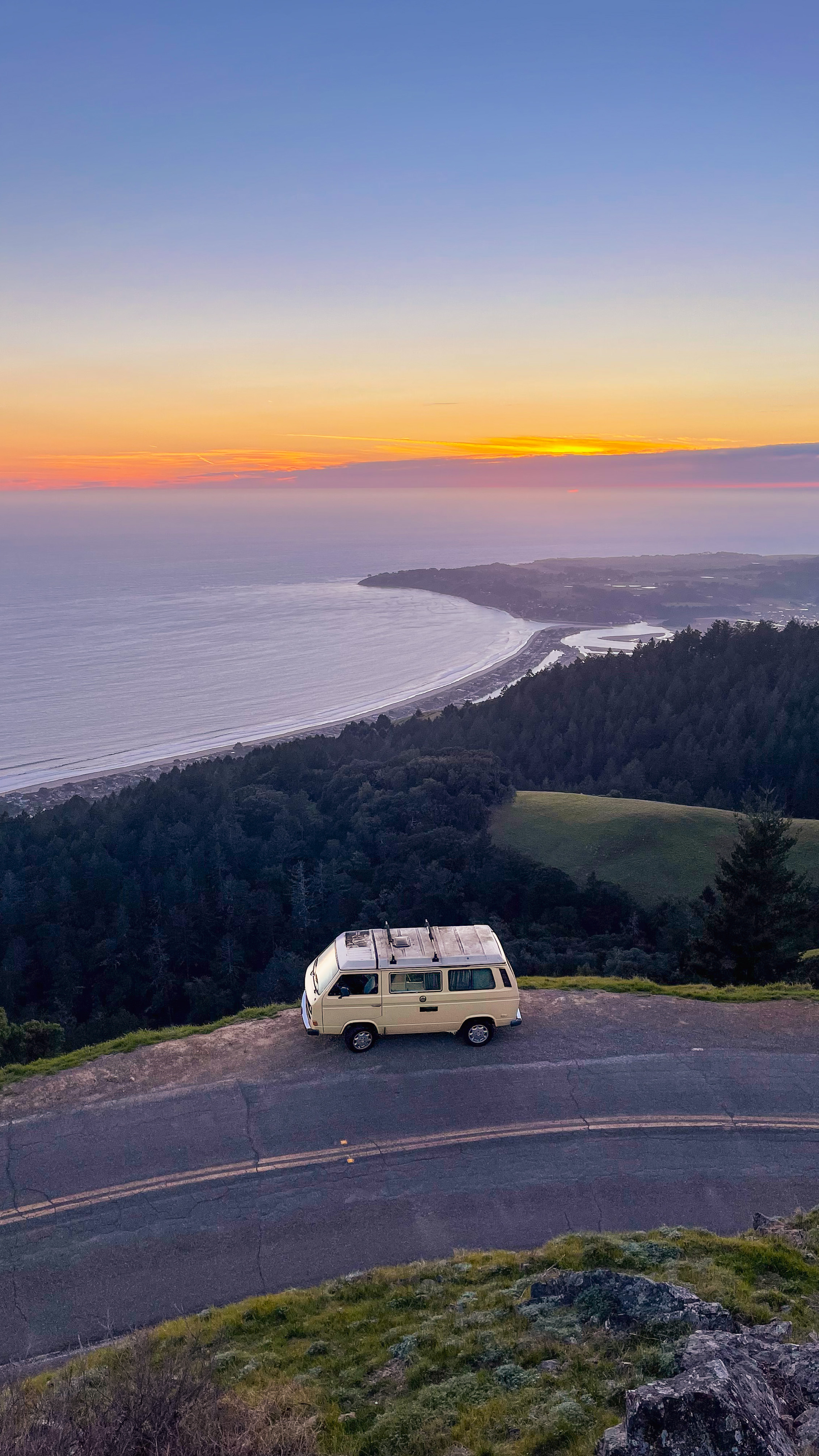 A minibus overlooking Stinson Beach